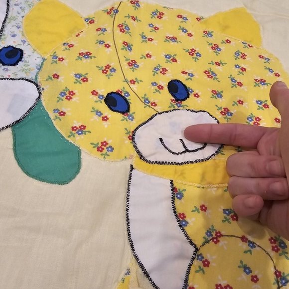 70s Retro Kitschy Dog Cat Yellow Baby Quilt Blanket Bunny Butterfly Ruffle Trim - Picture 6 of 11